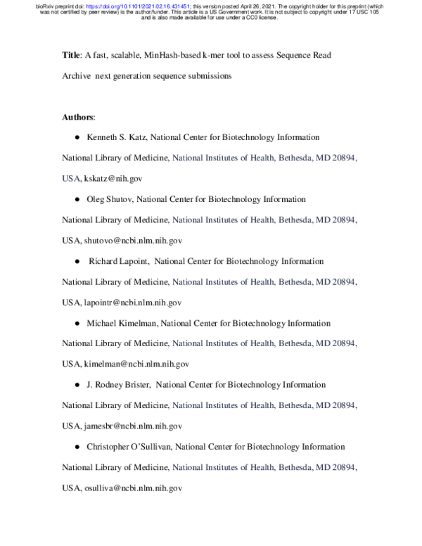 (PDF) A fast, scalable, MinHash-based k-mer tool to assess Sequence ...