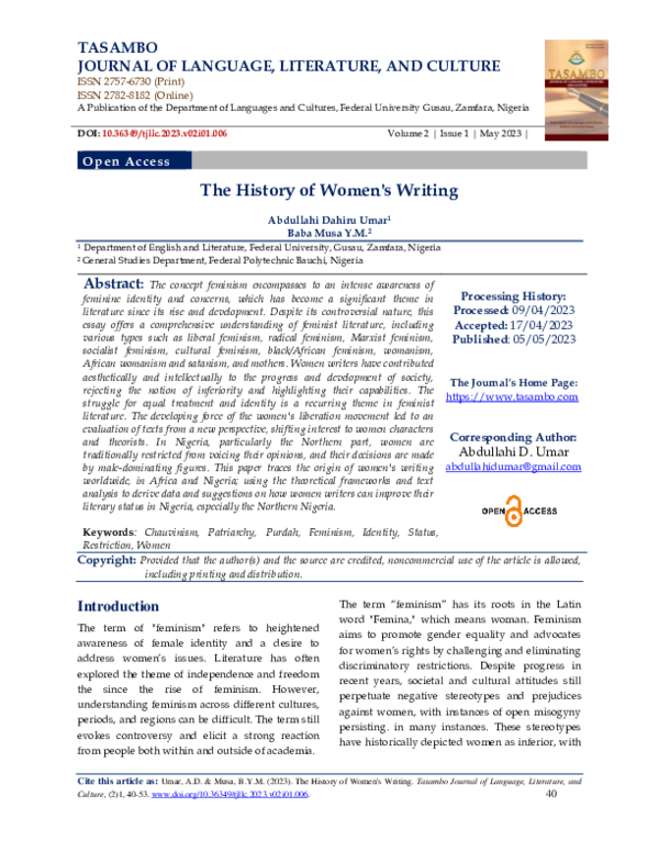 (PDF) THE HISTORY OF WOMEN'S WRITING