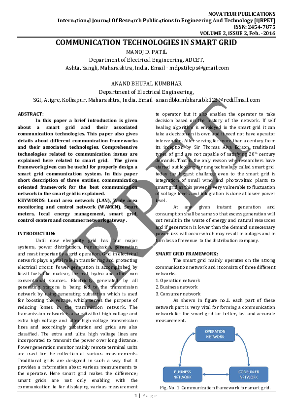 (PDF) Communication Technologies for the Smart Grid