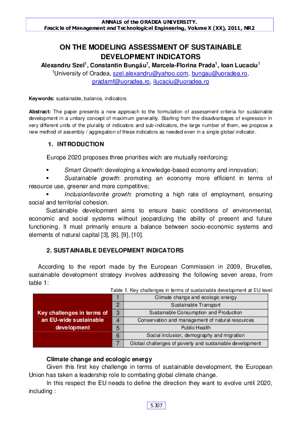 (PDF) ON THE MODELING ASSESSMENT OF SUSTAINABLE DEVELOPMENT INDICATORS