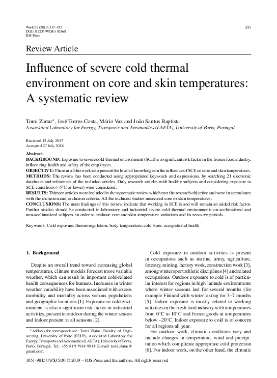 (PDF) Influence of severe cold thermal environment on core and skin ...