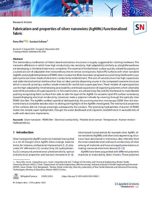 (PDF) Fabrication and Properties of Silver Nanowire Flexible ...