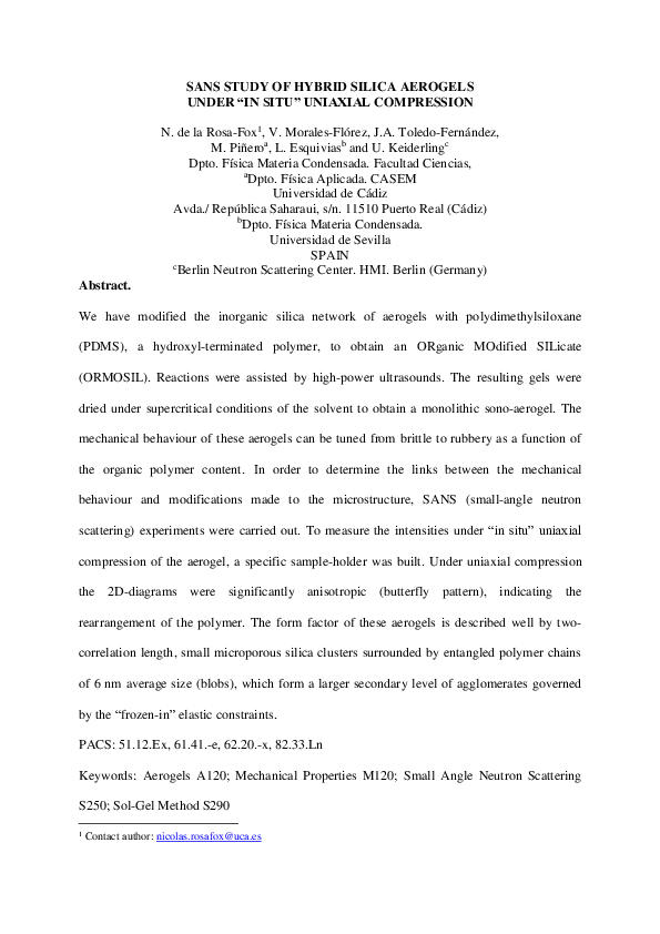 (PDF) SANS study of hybrid silica aerogels under “in situ” uniaxial ...