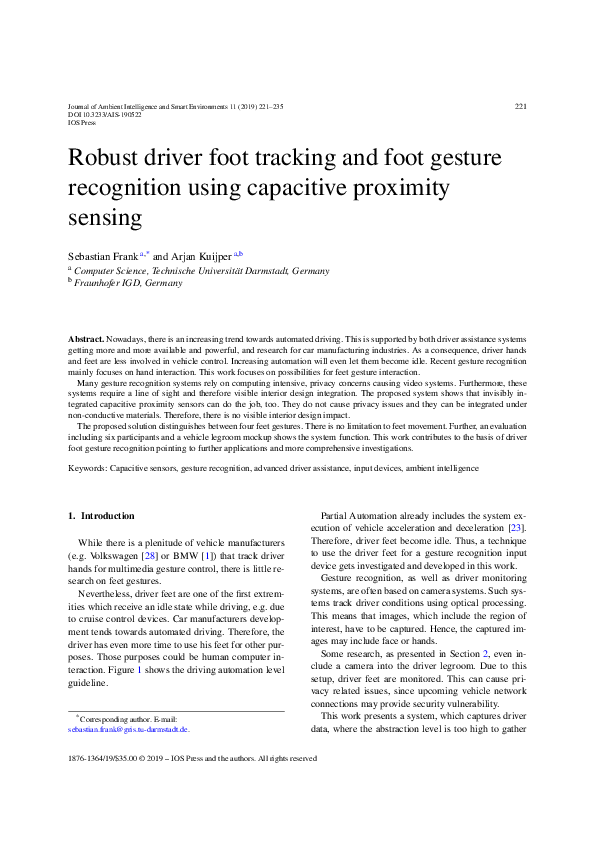 (PDF) Robust driver foot tracking and foot gesture recognition using ...