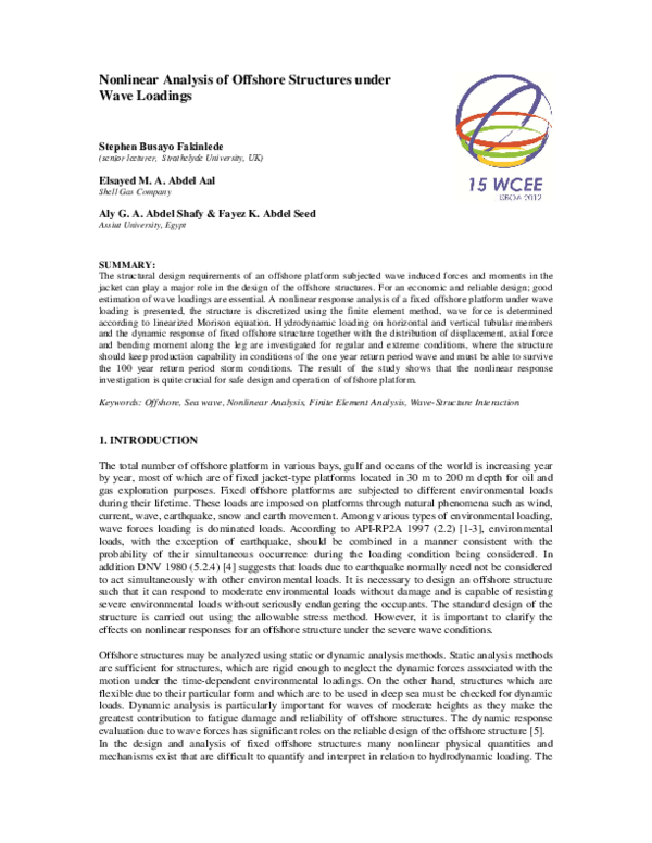 (PDF) Nonlinear Analysis of Offshore Structures under Wave Loadings