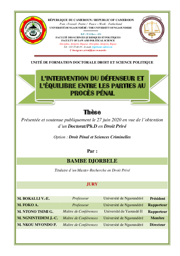 PDF) L'intervention du dfenseur et l'quilibre entre les parties au procs  pnal