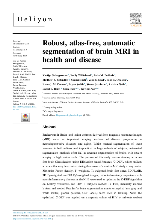 (PDF) Robust, atlas-free, automatic segmentation of brain MRI in health ...