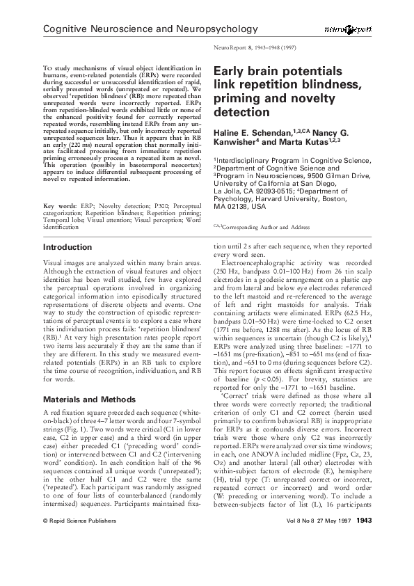 (PDF) Early brain potentials link repetition blindness, priming and