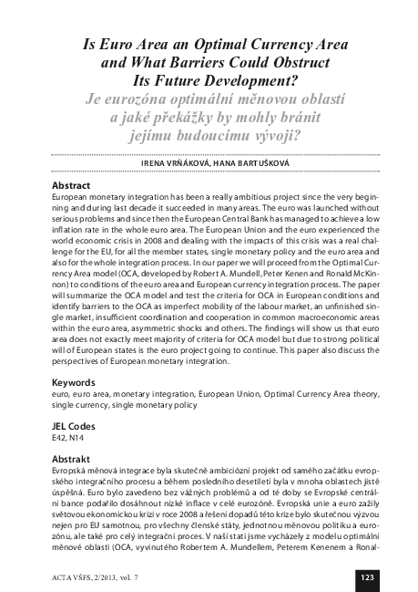 (PDF) Is Euro Area an Optimal Currency Area and What Barriers Could ...