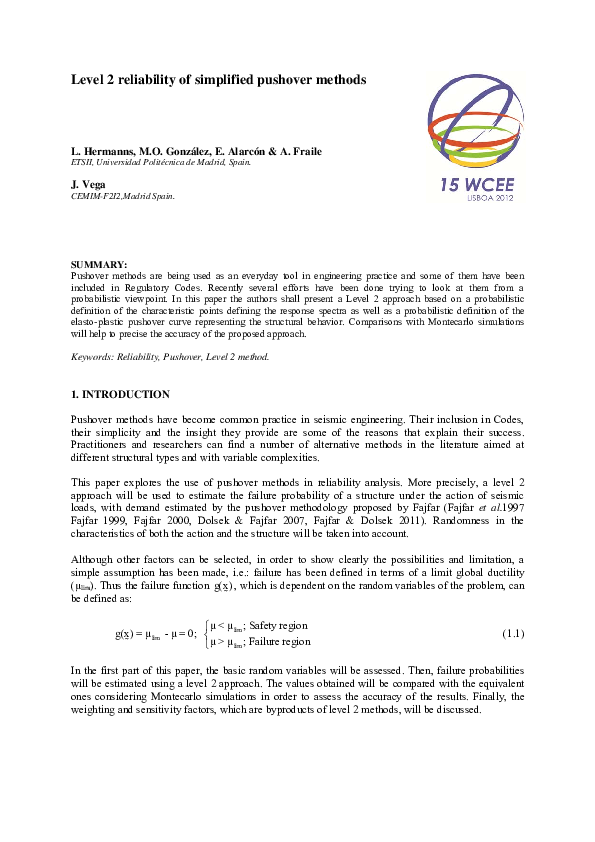 (PDF) Level 2 reliability of simplified pushover methods