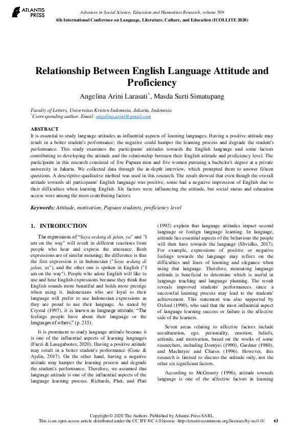 (PDF) Relationship Between English Language Attitude and Proficiency