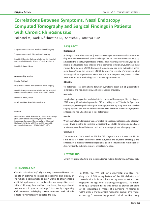(PDF) Correlations between symptoms, nasal endoscopy, and in-office ...