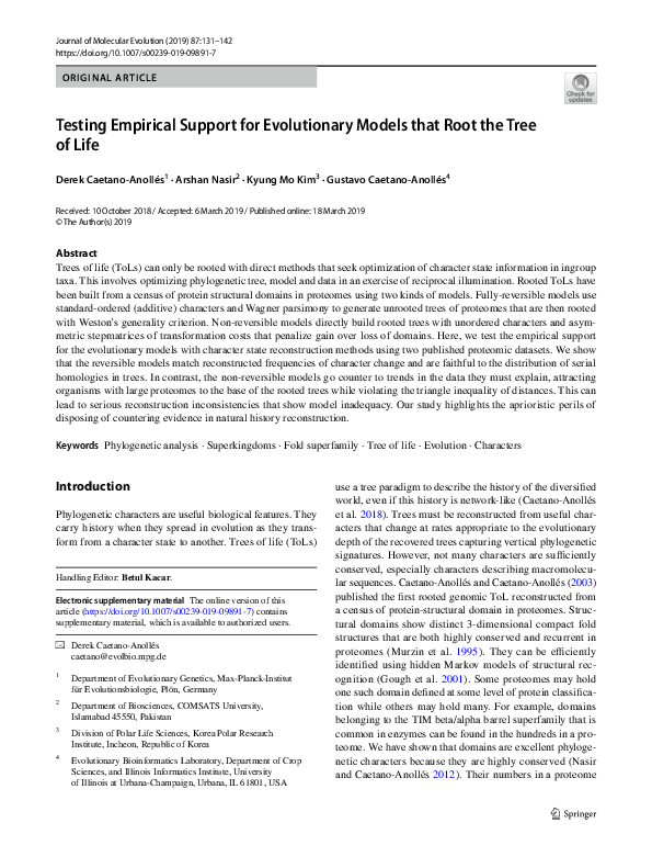 (PDF) Testing Empirical Support for Evolutionary Models that Root the ...