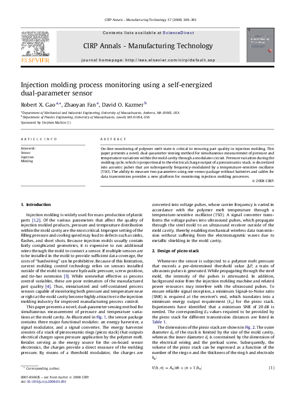 (PDF) Injection molding process monitoring using a self-energized dual ...