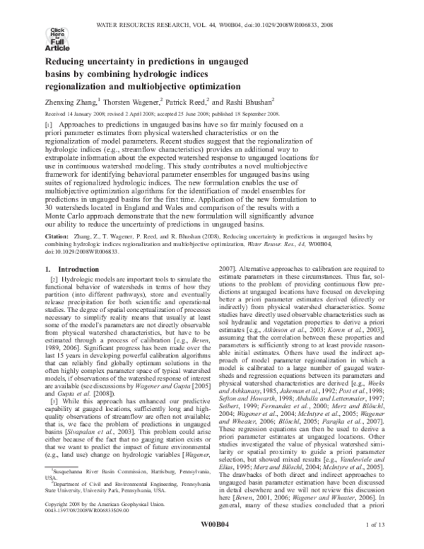 (PDF) Reducing uncertainty in predictions in ungauged basins by ...