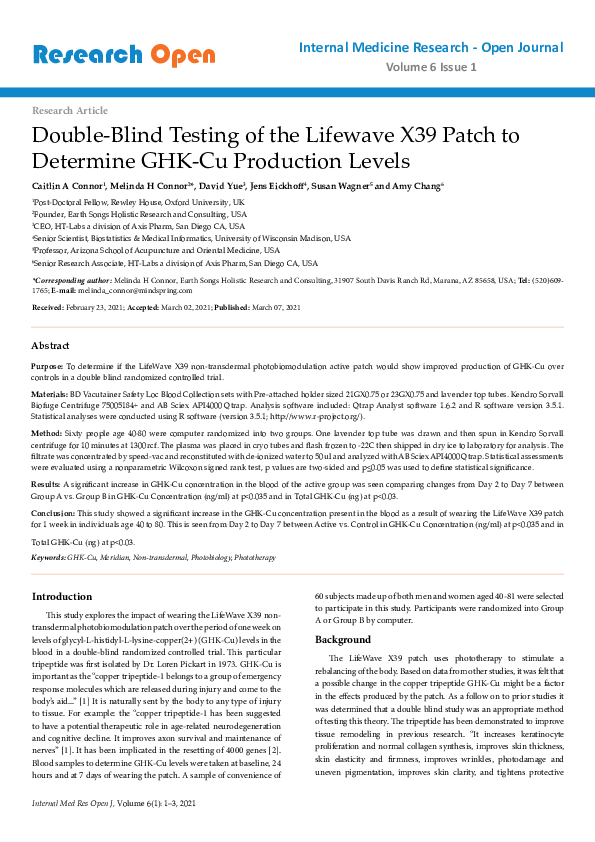 ghk cu pdf PDF) Double-Blind Testing of the Lifewave X39 Patch to Determine GHK-Cu  Production Levels