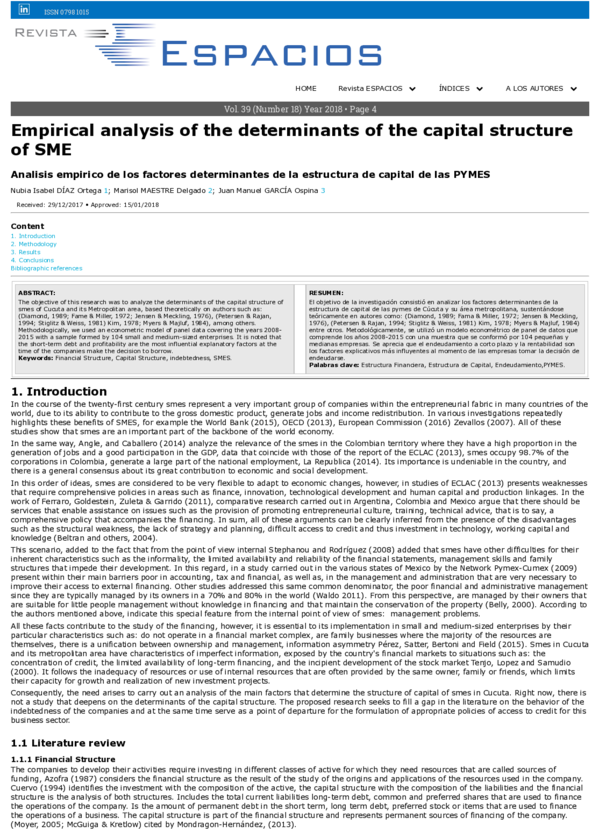 (PDF) Empirical analysis of the determinants of the capital structure ...