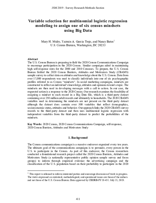 (PDF) Variable selection for multinomial logistic regression modeling ...