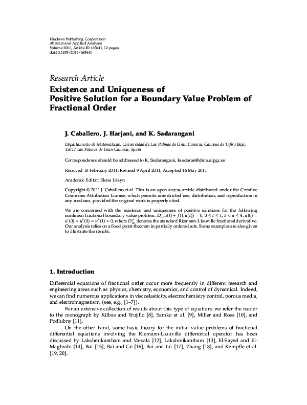 (PDF) Existence and Uniqueness of Positive Solution for a Boundary ...