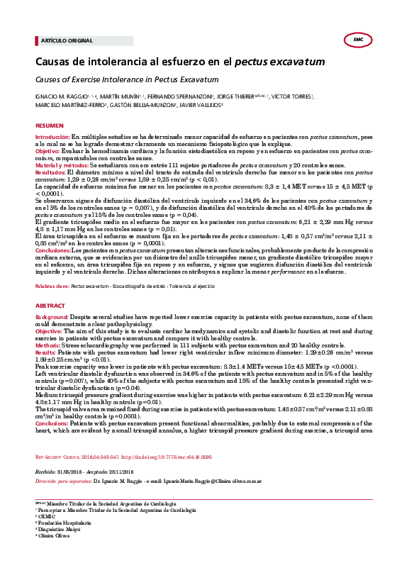 (PDF) Causes of Exercise Intolerance in Pectus Excavatum