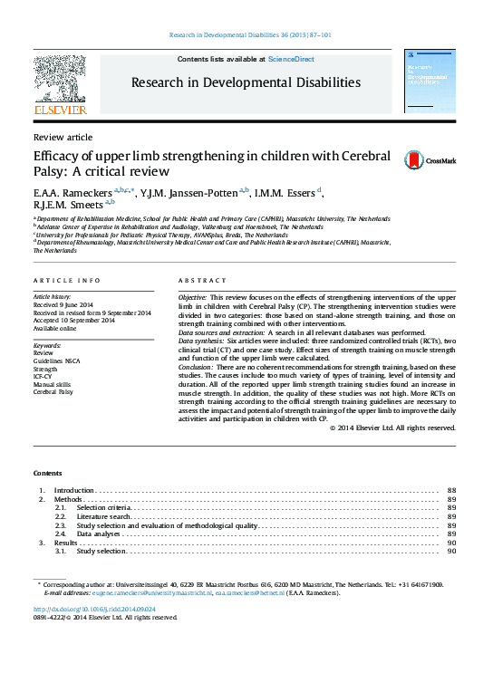 (PDF) Efficacy of upper limb strengthening in children with Cerebral ...
