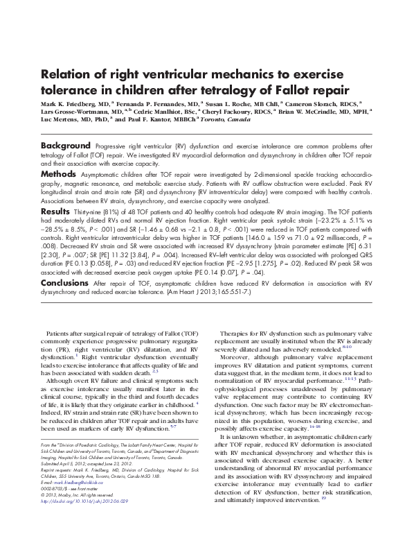 (PDF) Relation of right ventricular mechanics to exercise tolerance in ...