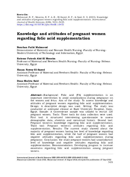 (PDF) Knowledge and attitudes of pregnant women regarding folic acid ...
