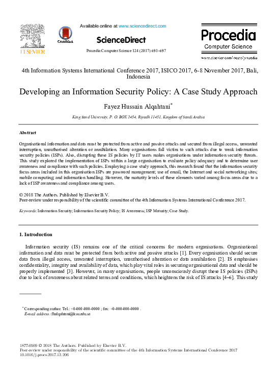 (PDF) Developing an Information Security Policy: A Case Study Approach