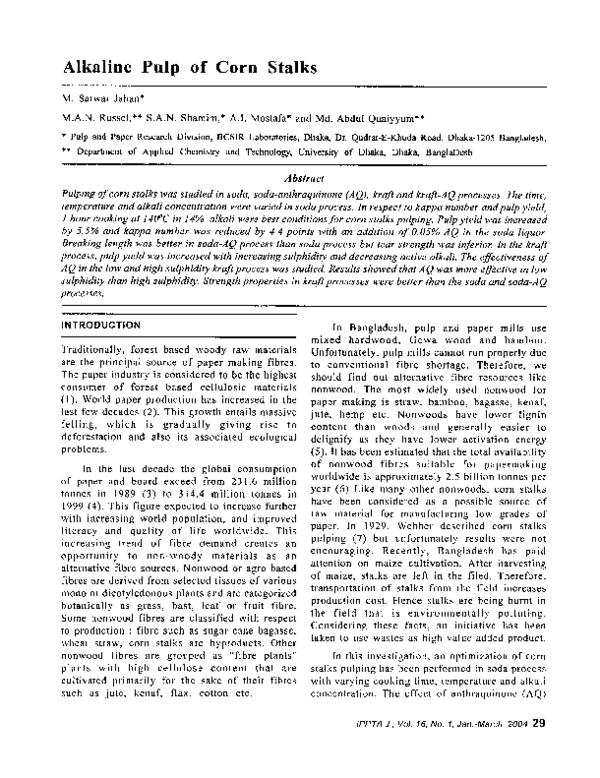 (PDF) Alkaline Pulp of Corn Stalks
