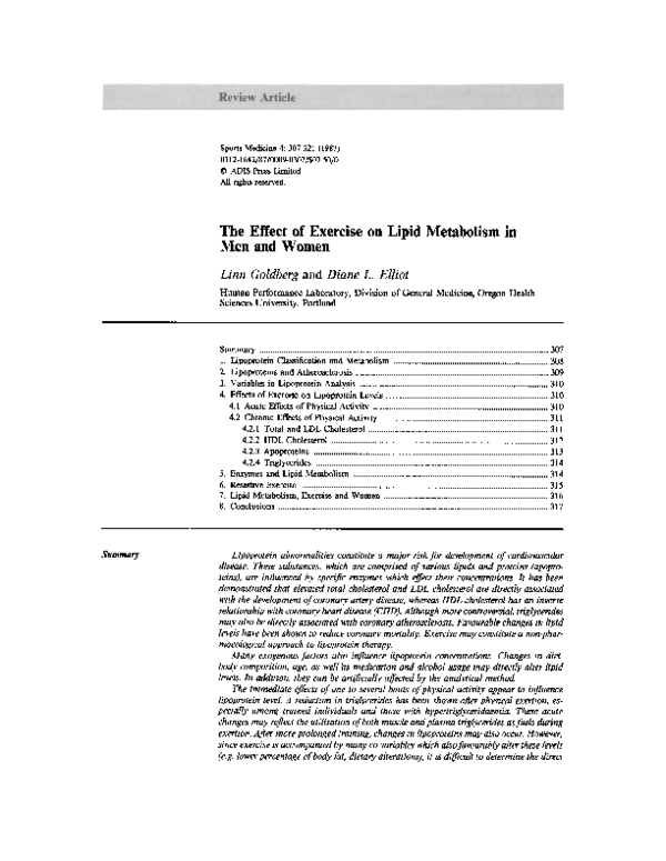 (PDF) The Effect of Exercise on Lipid Metabolism in Men and Women