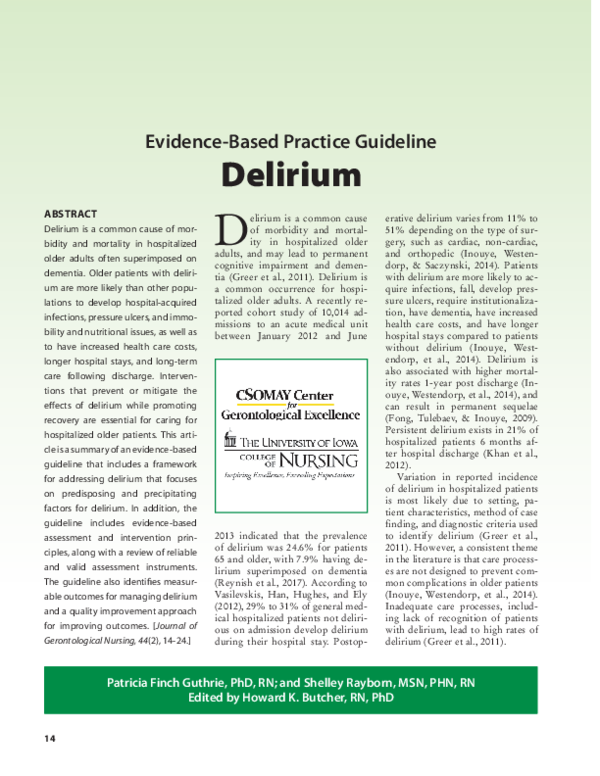 (PDF) Evidence-Based Practice Guideline: Delirium