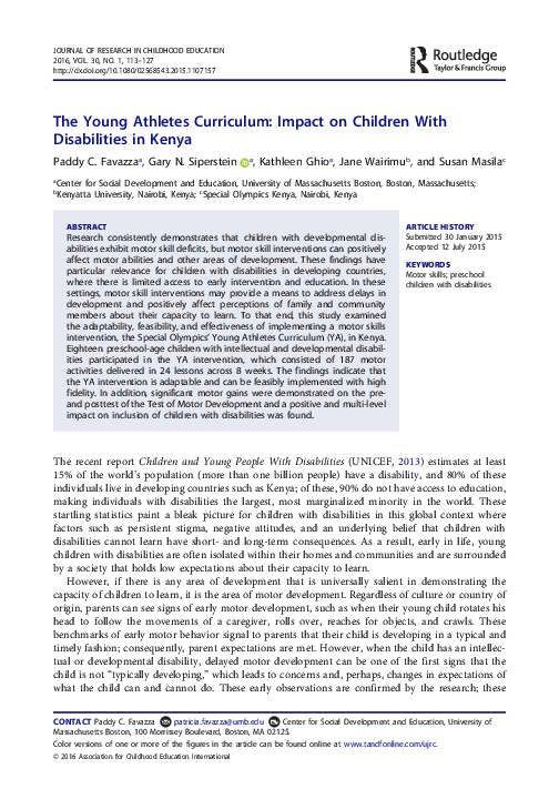 (PDF) The Young Athletes Curriculum Impact on Children With