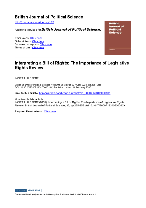 (PDF) Interpreting a Bill of Rights: The Importance of Legislative ...