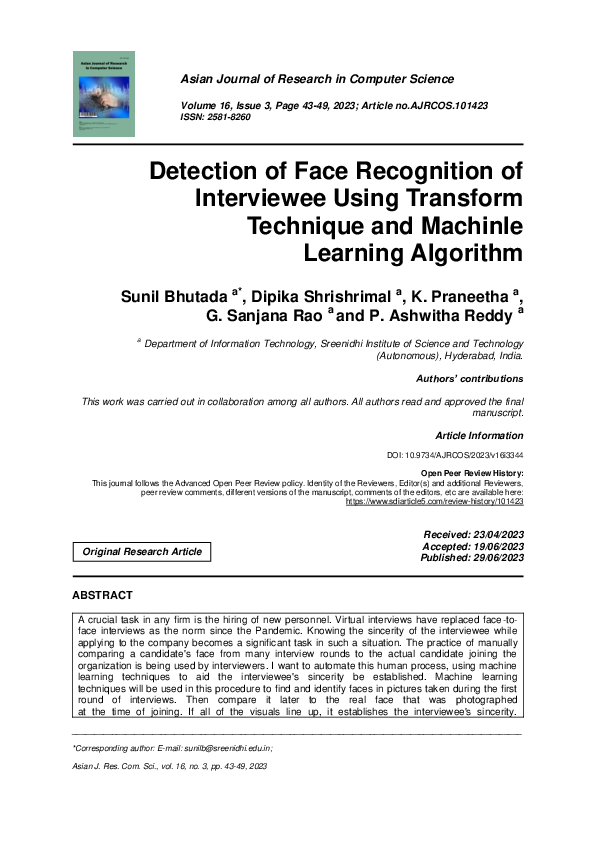 (PDF) Detection of Face Recognition of Interviewee Using Transform ...