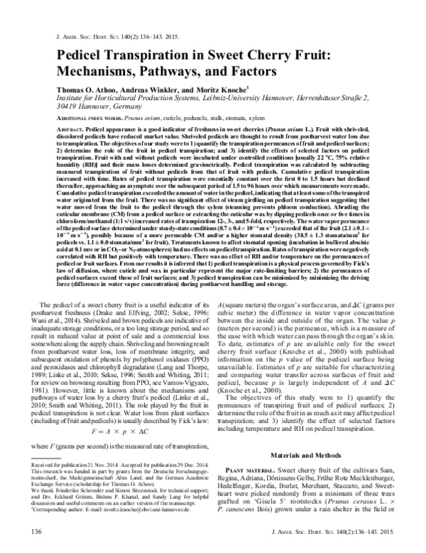 (PDF) Pedicel Transpiration in Sweet Cherry Fruit: Mechanisms, Pathways ...