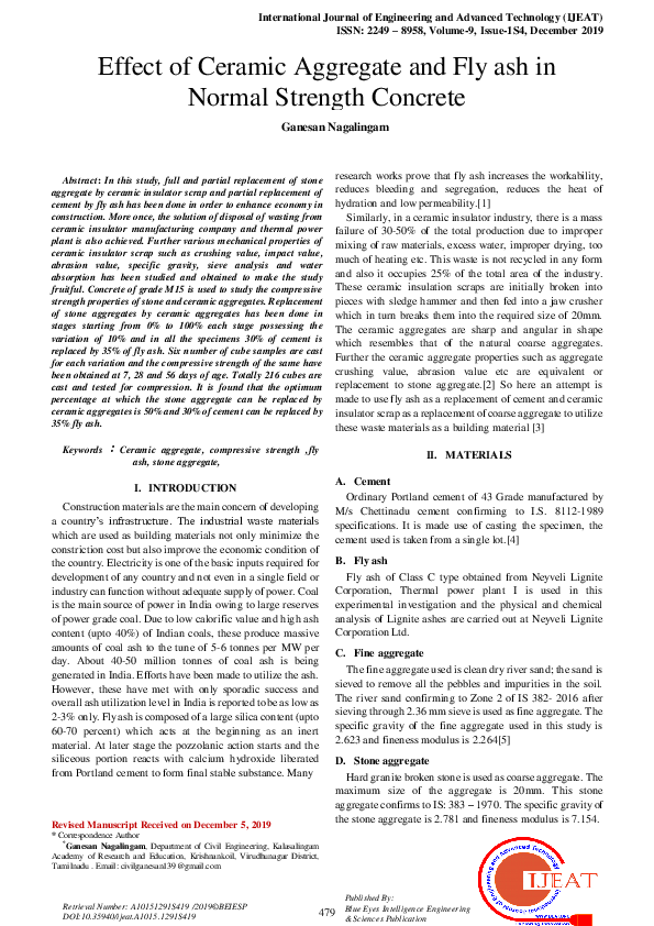 (PDF) Effect of Ceramic Aggregate and Fly ash in Normal Strength Concrete