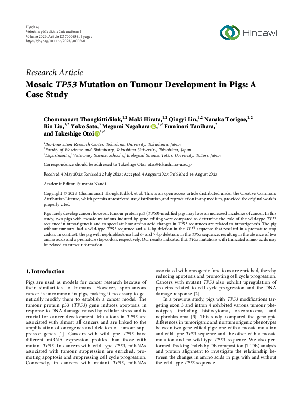 (PDF) Mosaic TP53 Mutation on Tumour Development in Pigs: A Case Study