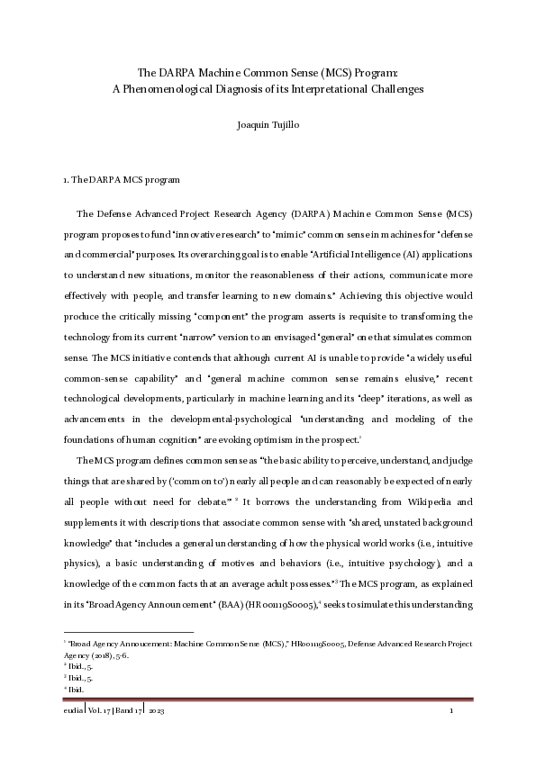 (PDF) The DARPA Machine Common Sense (MCS) Program: A Phenomenological ...