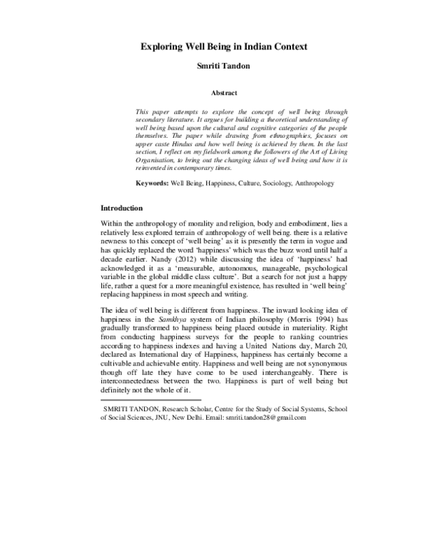 (PDF) Exploring Well Being in Indian Context