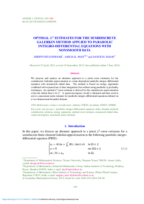 (PDF) Optimal Estimates for the Semidiscrete Galerkin Method Applied to ...