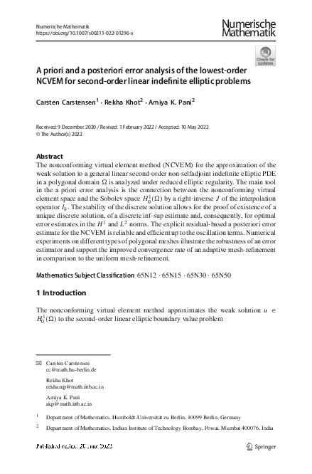 (PDF) A priori and a posteriori error analysis of the lowest-order ...