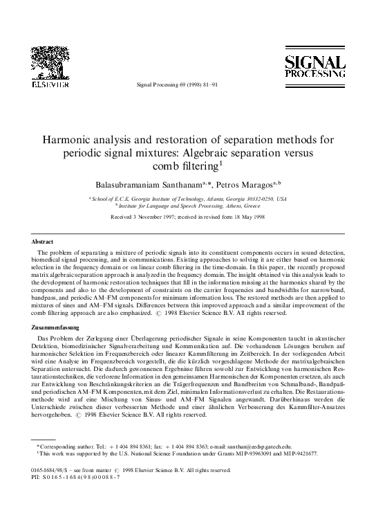 (PDF) Harmonic analysis and restoration of separation methods for ...