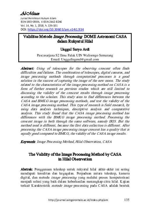 (PDF) The Validity of the Image Processing Method by CASA in Hilal ...