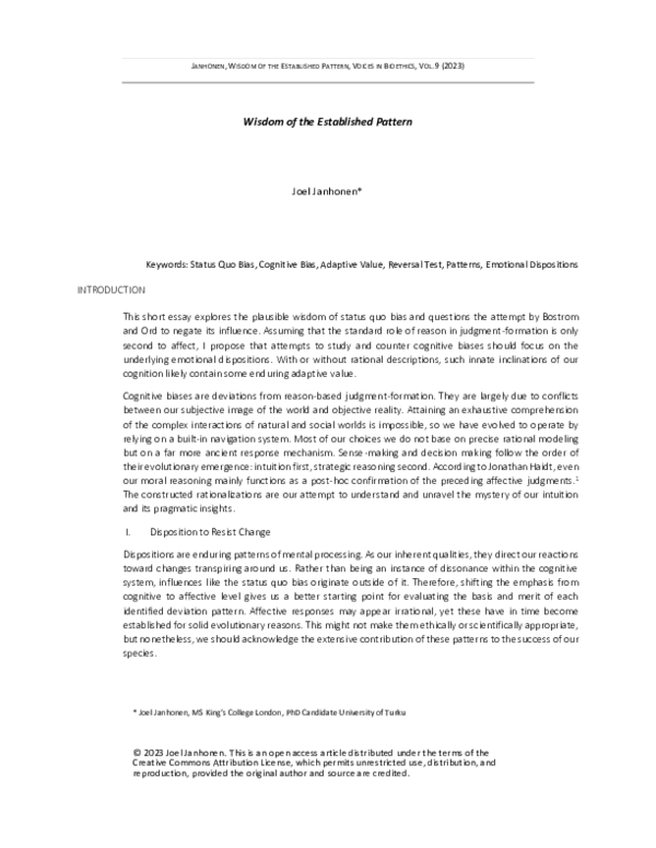 (PDF) Wisdom of the Established Pattern