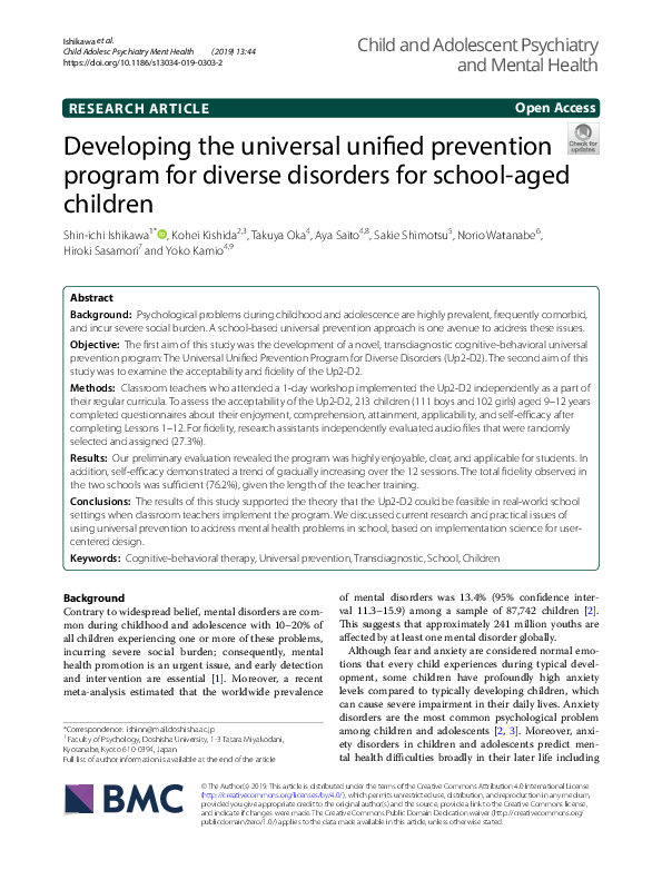 (PDF) Developing the universal unified prevention program for diverse ...