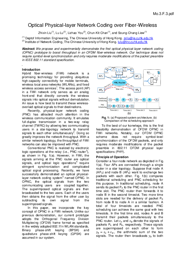 (PDF) Optical physical-layer network coding over fiber-wireless