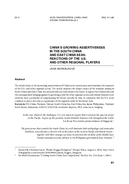 (PDF) China’s Growing Assertiveness in the South China and East China ...