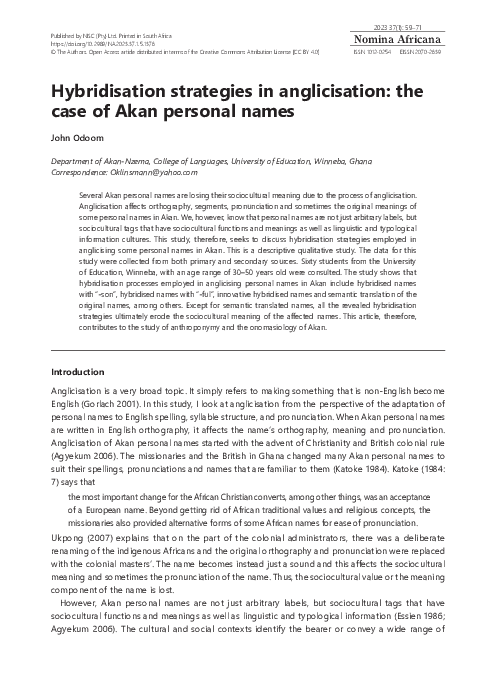 (PDF) Hybridisation strategies in anglicisation: the case of Akan ...