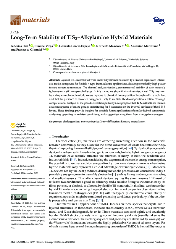 (PDF) Long-Term Stability of TiS2–Alkylamine Hybrid Materials