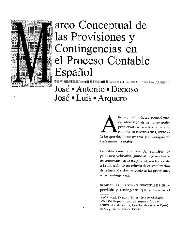 (PDF) Marco conceptual de las provisiones y contingencias en el proceso ...